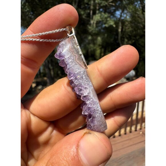 Amethyst Druzy Crystal Pendant Necklace Sterling Silver Chain - New Old Stock - Picture 7 of 7